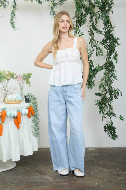 Blu Pepper - FLORAL EMBROIDERY SIDE TIE SLEEVELESS TOP