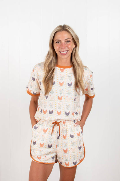 American Farm Company - Vintage Chicken Floral Adult 2-Piece Short Lounge Set