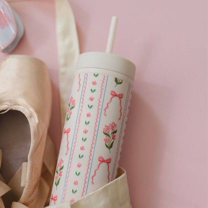 Pippi Post - Pink Floral & Coquette Bows 16oz Skinny Acrylic Tumbler