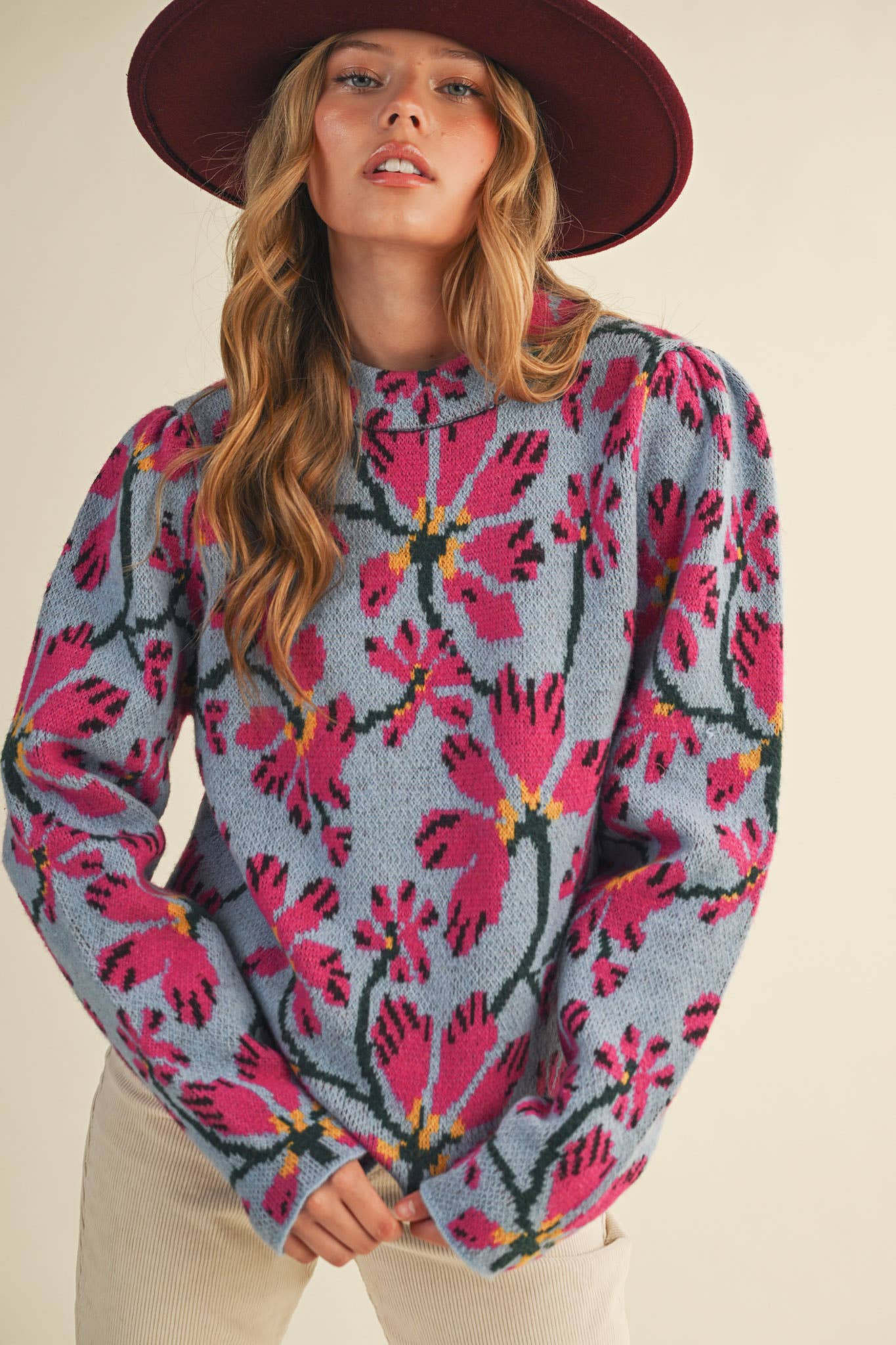 &MERCI - FLORAL MOCK NECK SWEATER MSW11101