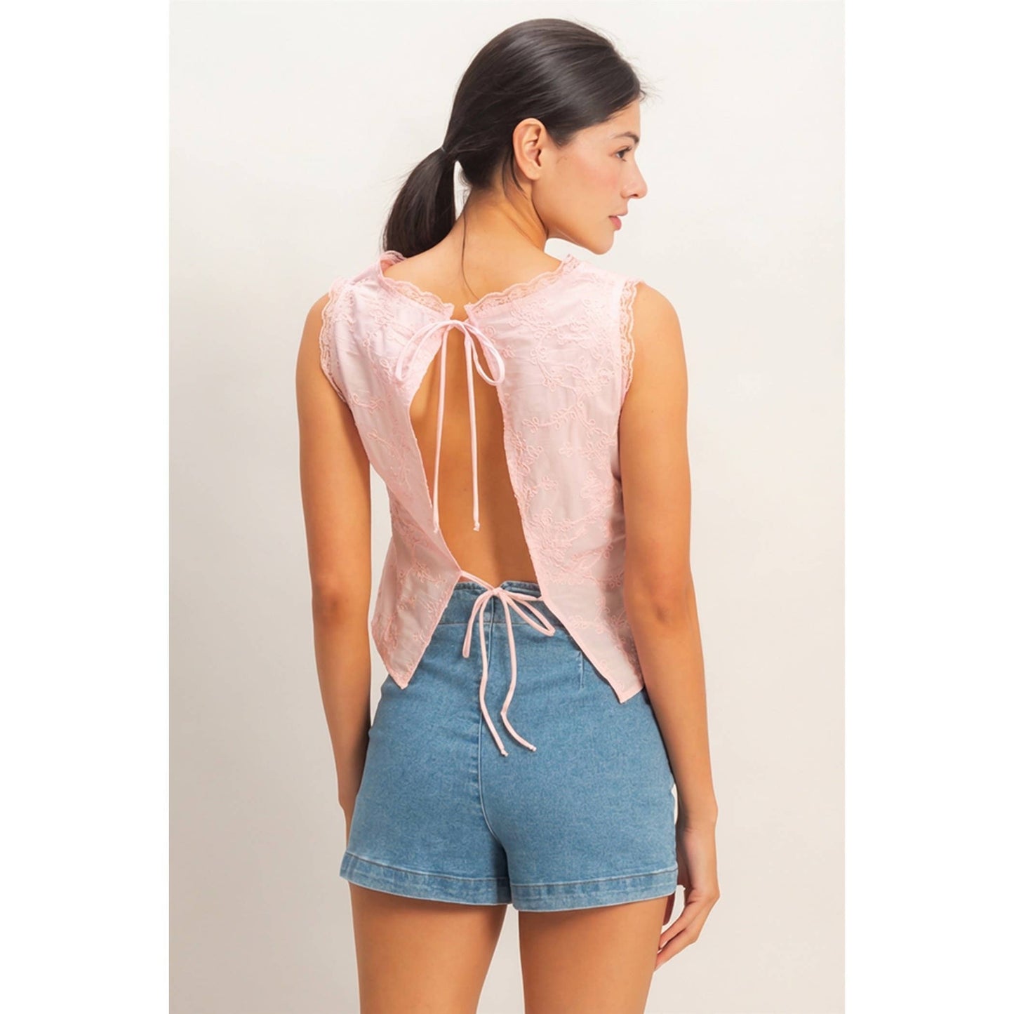 HYFVE - V-Neck Floral Lace Trim Top