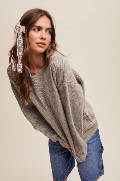 Listicle - Cable Patchwork Knit Pullover LSW0878