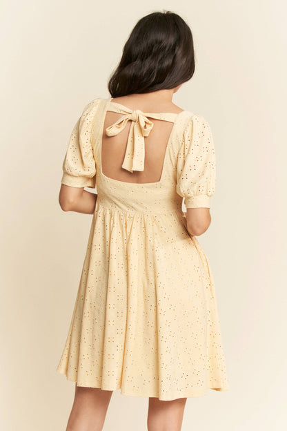 Butter yellow baby doll square neckline dress