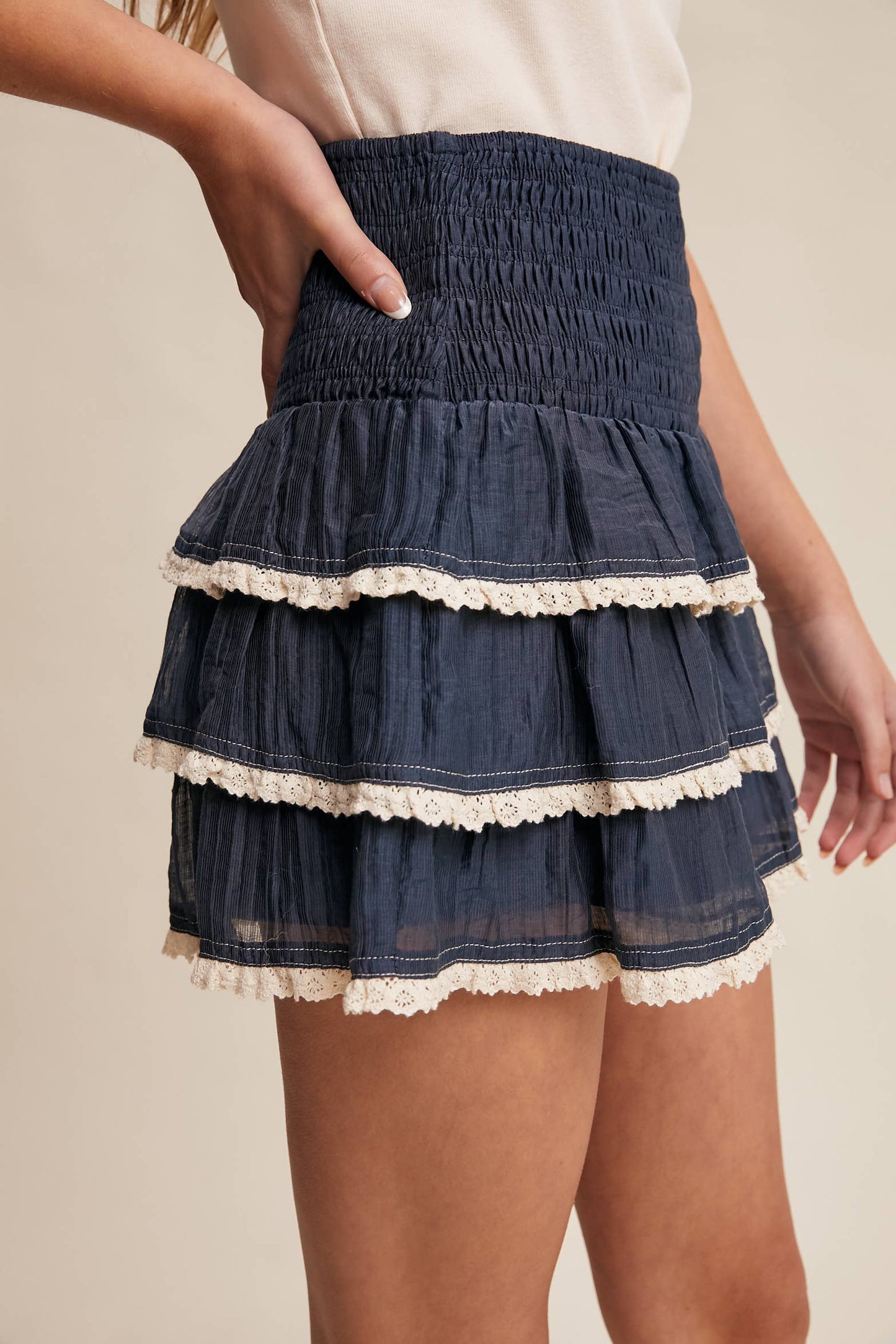Listicle - Tiered Ruffle Lace Trim Skort LP0265