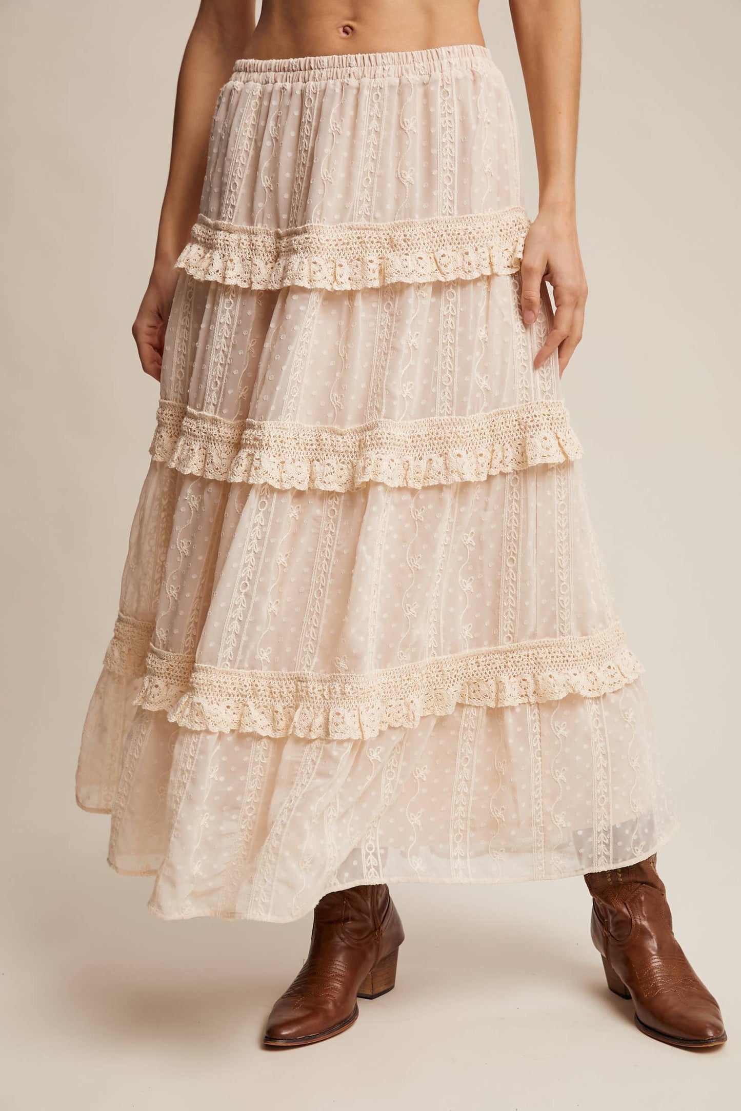 Listicle - Embroidered Lace Tiered Maxi Skirt LSK0268