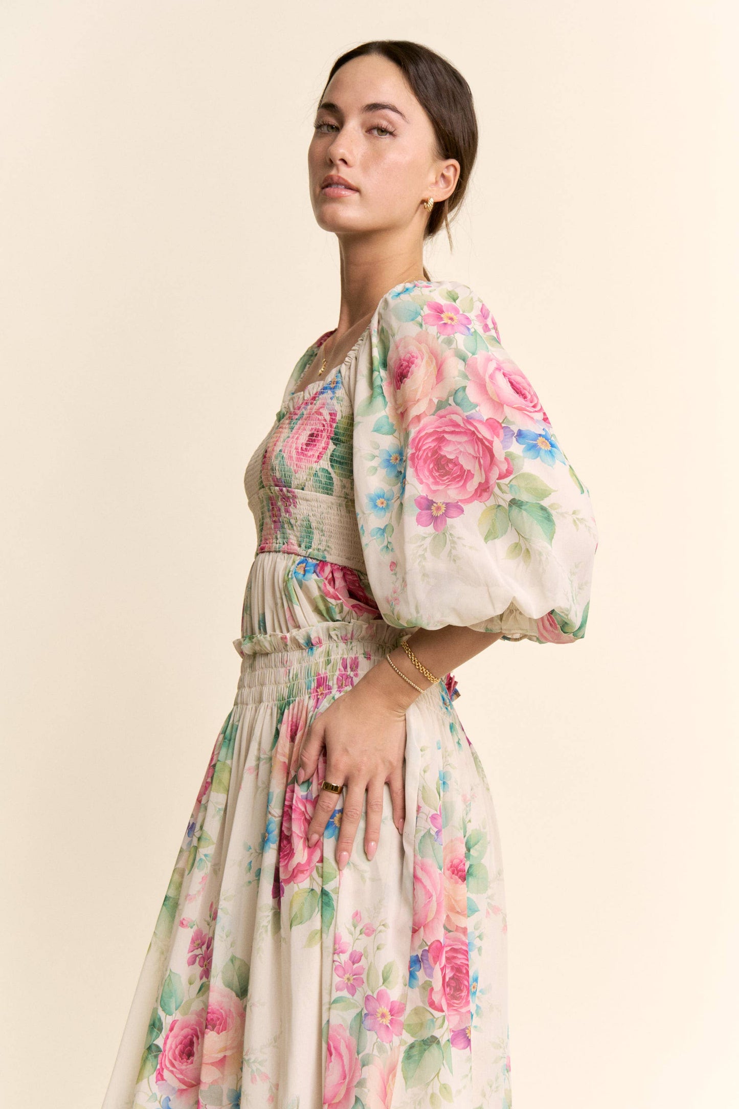 Davi & Dani - FLOWER PRINTED CHIFFON MAXI DRESS