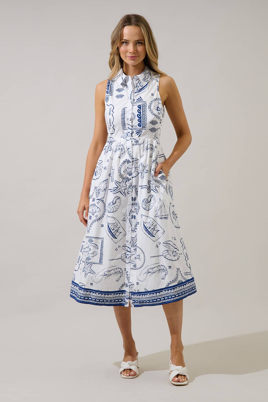 Sugarlips - Catie Button Down Midi Dress Seaside