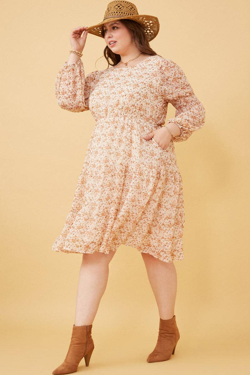 Hayden LA - Womens Floral Print Smocked Sleeve Midi Dress