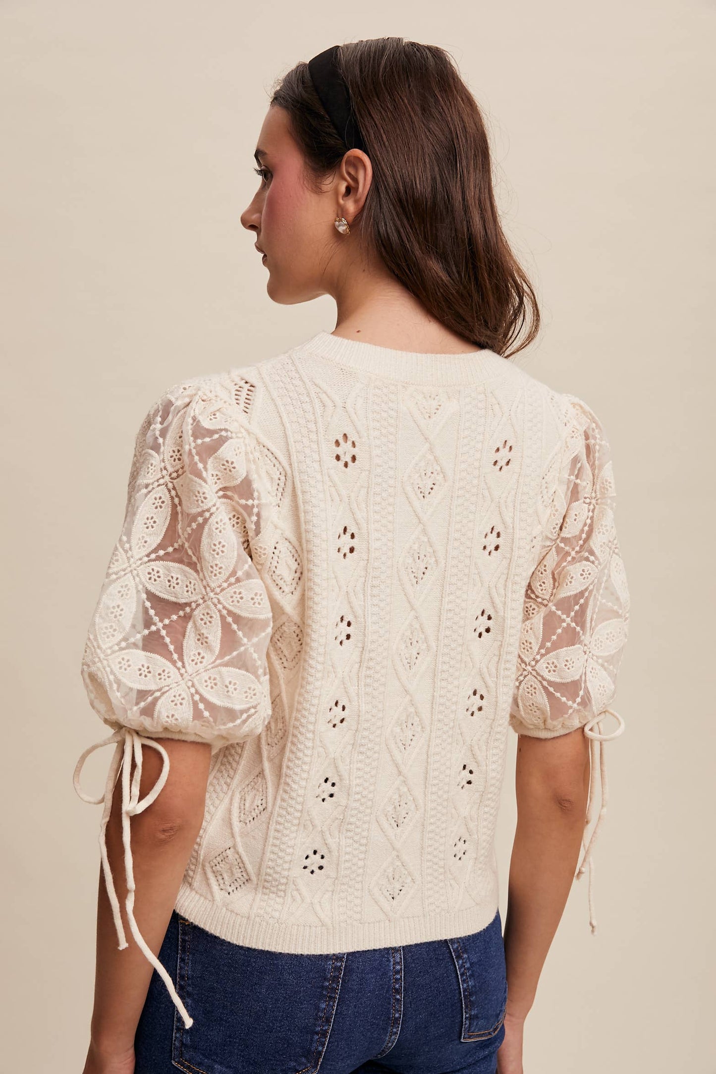Listicle - Eyelet Puff Sleeve Knit Sweater Top