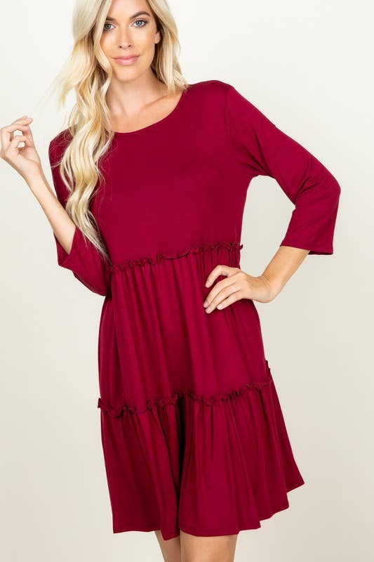 BLACK SOLID DRESS WITH RUFFLE DETAIL