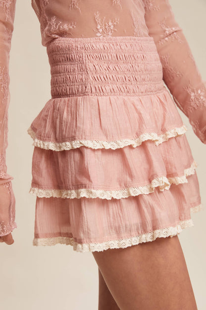 Listicle - Tiered Ruffle Lace Trim Skort LP0265