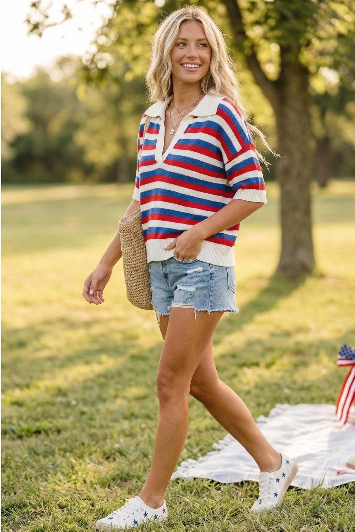 Sewn and Seen - 4th of July Americana Striped Lightweight Sweater Top