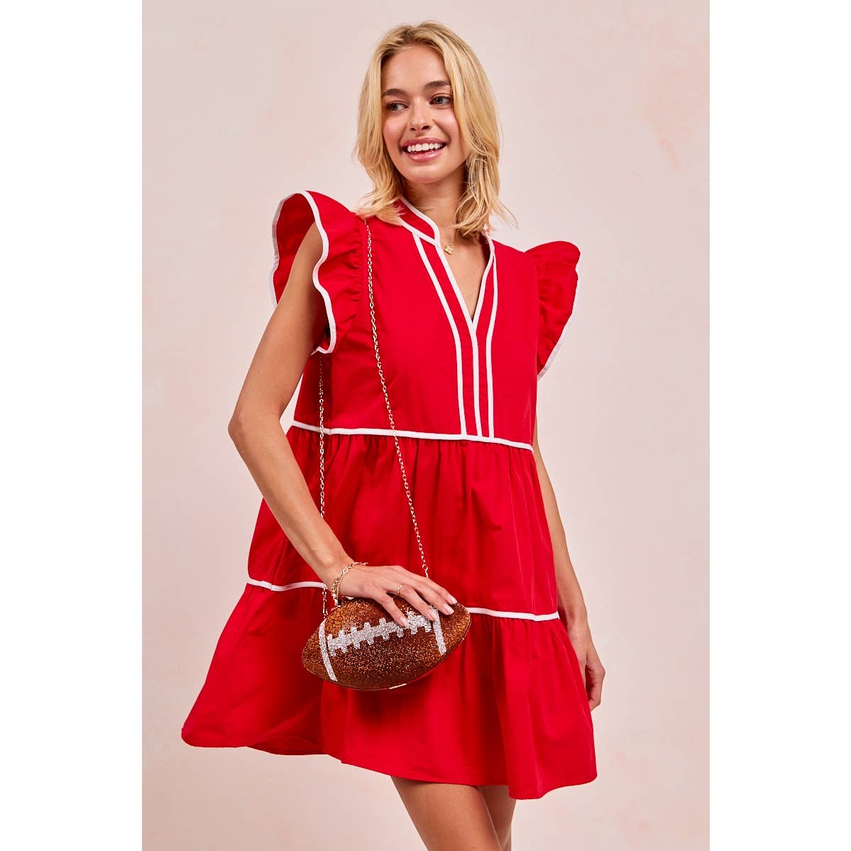 Contrast binding ruffled dress