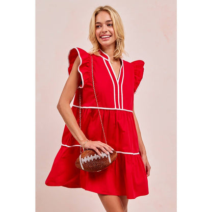 Contrast binding ruffled dress