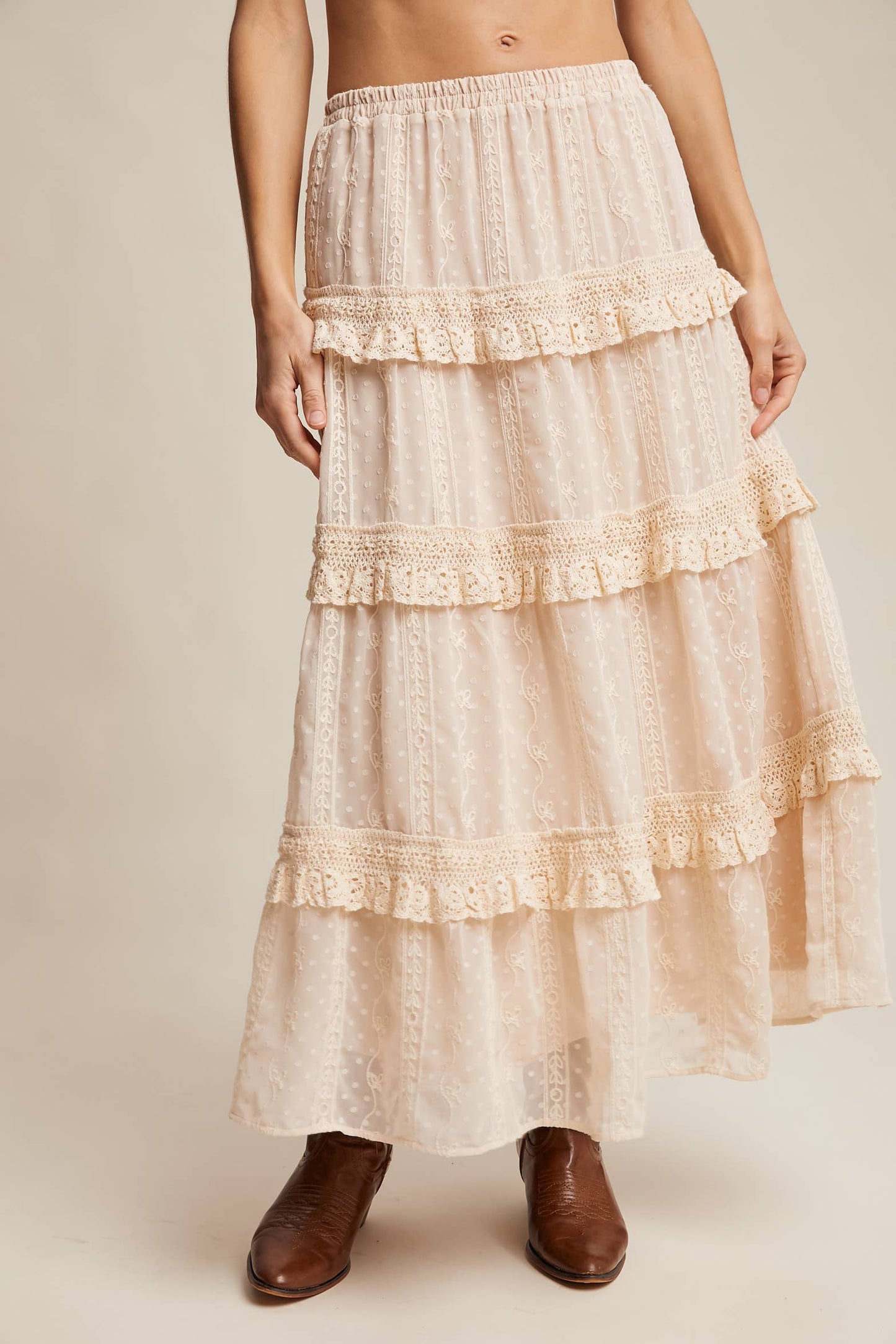 Listicle - Embroidered Lace Tiered Maxi Skirt LSK0268