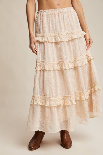 Listicle - Embroidered Lace Tiered Maxi Skirt LSK0268
