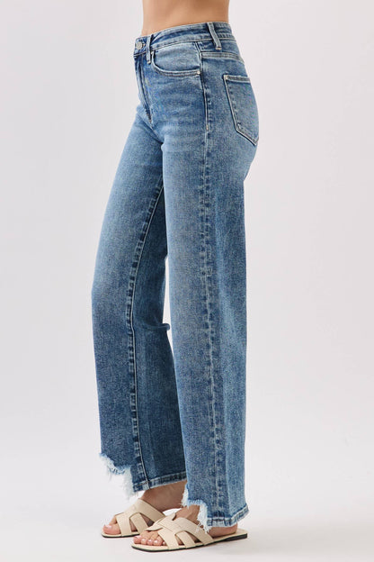 Petra153 - P1544W-MA HIGH RISE SLIM WIDE LEG W/ DESTROYED HEM JEANS
