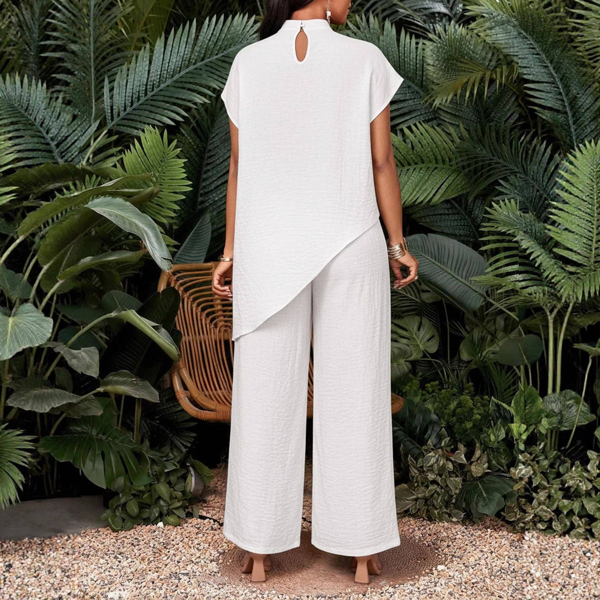 Suhkasana - Mock Neck Wide Leg Lounge Set Women Casual Matching Outfit