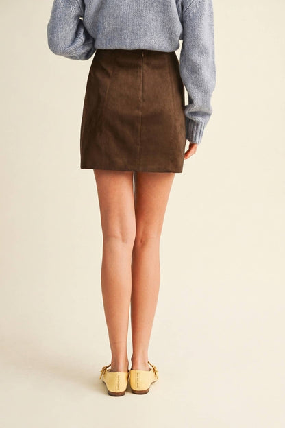 Mustard Seed - Faux Suede Vertical Seam Mini Skirt