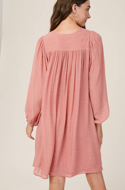 Listicle - Embroidered Tassel Tie Babydoll Dress