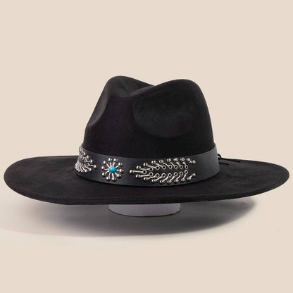 Anarchy Street - Western Studded Strap Faux Suede Fedora Hat