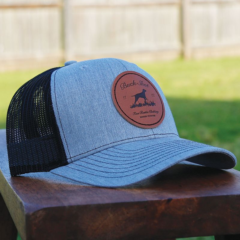 Heather Grey/Black Buck Shot Apparel Bird Dog Leather Patch Hat, {{Size}{{Sku}}