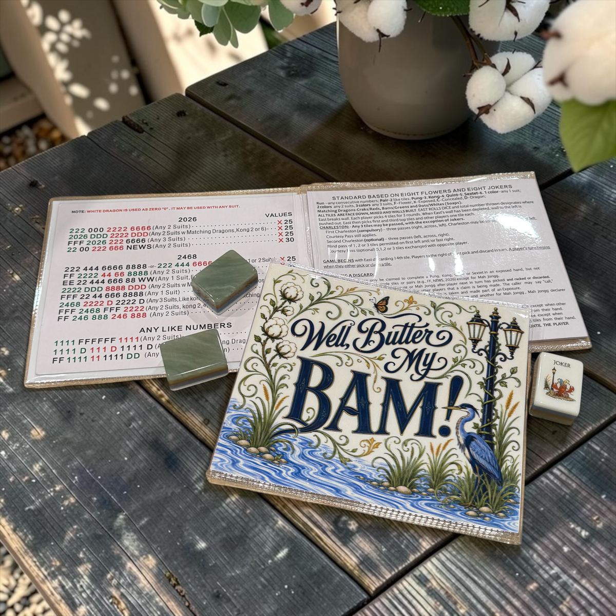 Pat's Monograms, LLC - Well, Butter My Bam! Mahjong Card Cover — Large NMJL Card Holder