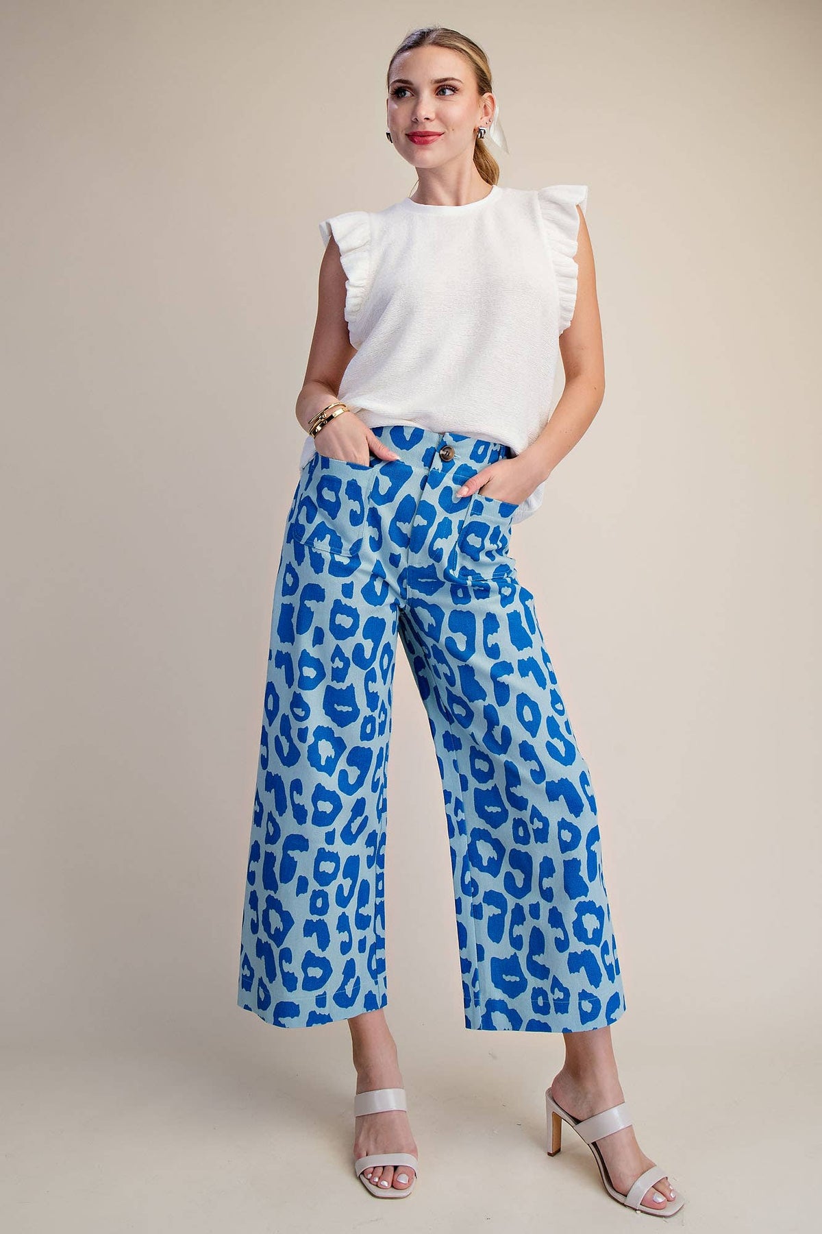 Glam - Colette Cropped Wide-Leg Neon Leopard Pants