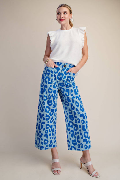 Glam - Colette Cropped Wide-Leg Neon Leopard Pants