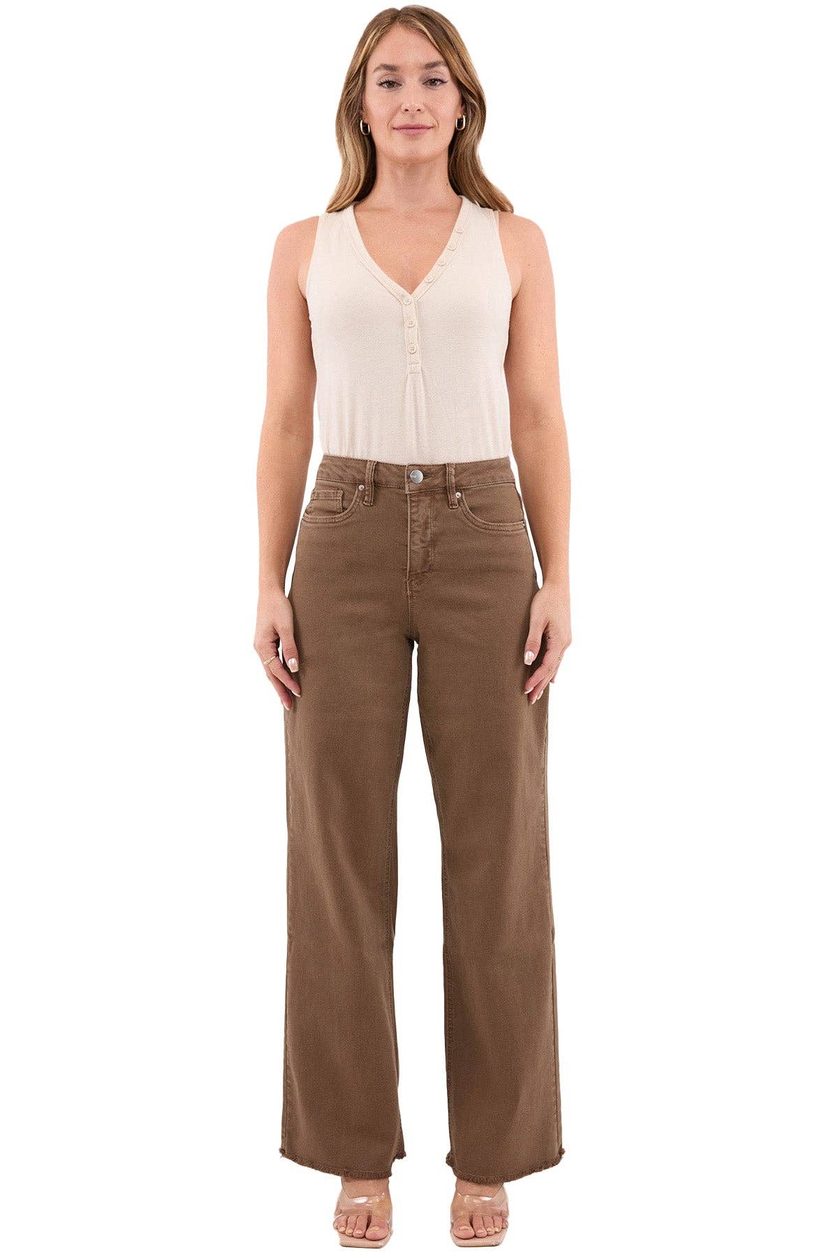 RFM - Plus Size Chloe High Rise Frayed Wide Leg Pants