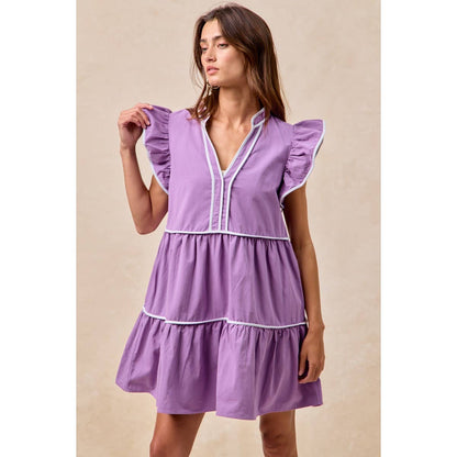 Contrast binding ruffled dress