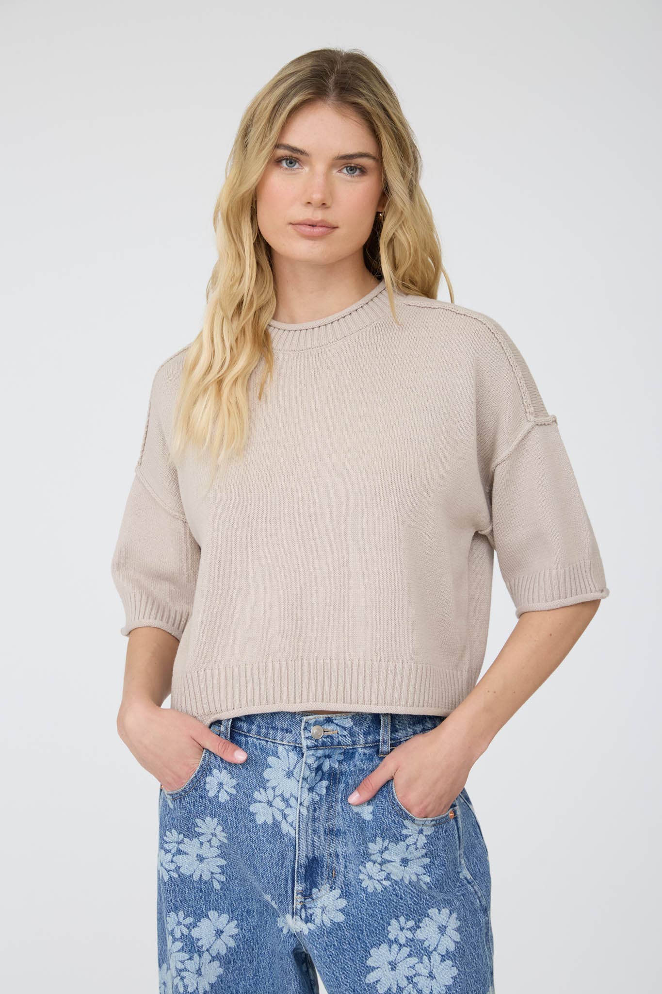 Blu Pepper - EXPOSED SEAM DROP SHOULDER SHORT SLEEVE PULLOVER : STEEL