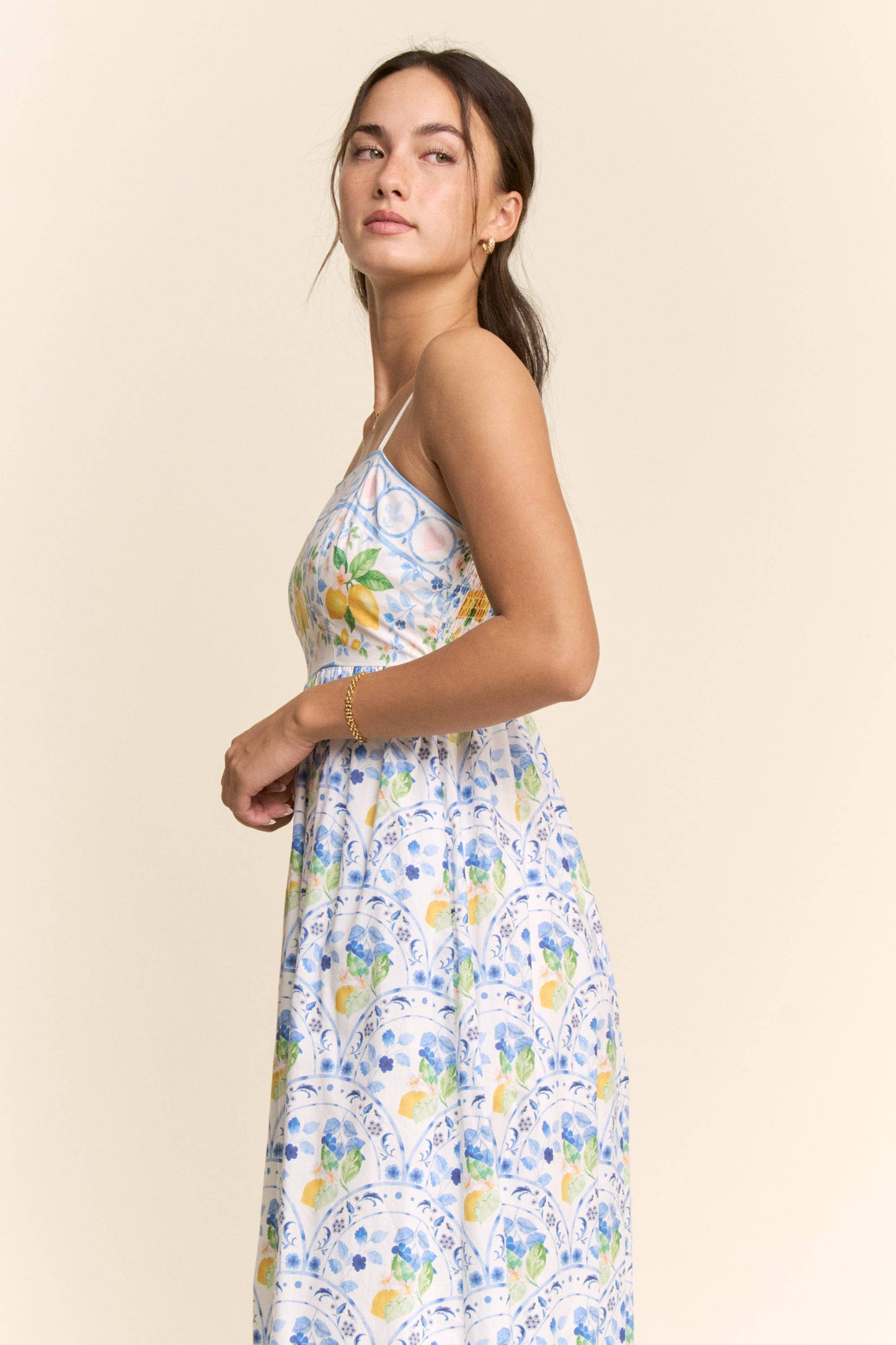 Davi & Dani - BORDER PRINT SMOCKING BACK MAXI DRESS