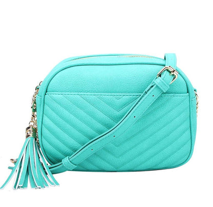 MiMi Wholesale - Veronica V-Stitched Tassel Crossbody Bag with Zipper