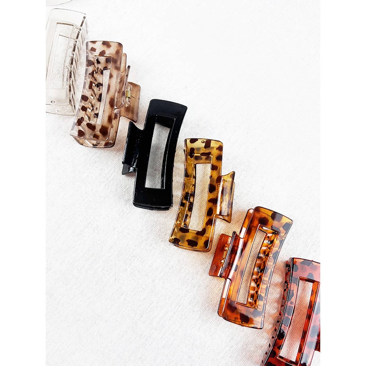 Love and Repeat - Leopard Mixed Pattern Rectangle Cut out Hair Claw