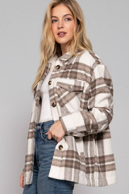 Active Basic | Active USA - Long Sleeve Inside Faux Fur Brushed Plaid Jacket
