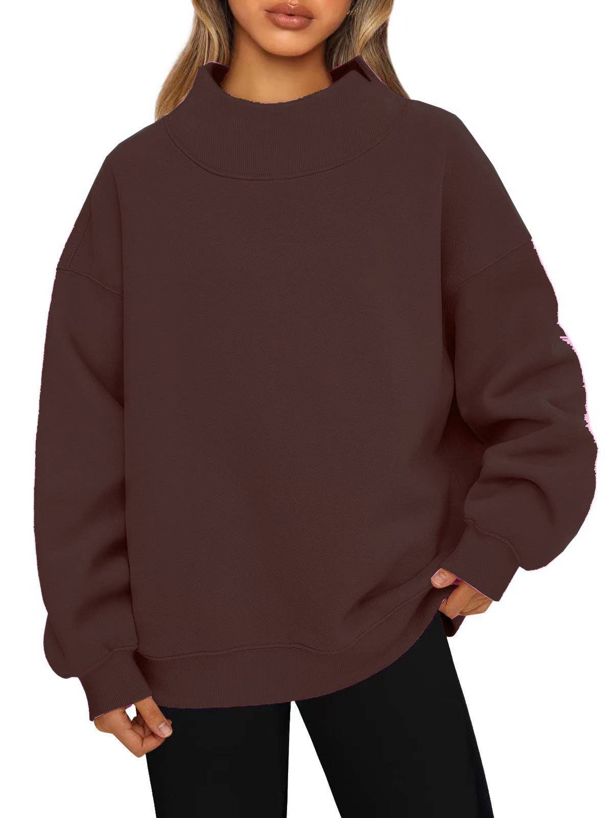 Suhkasana - Women's Oversized Mock Neck Fleece Pullover Sweatshirt