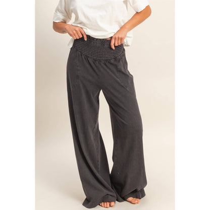 HYFVE - Mineral Washed Wide-Leg Smocked Waist Pants
