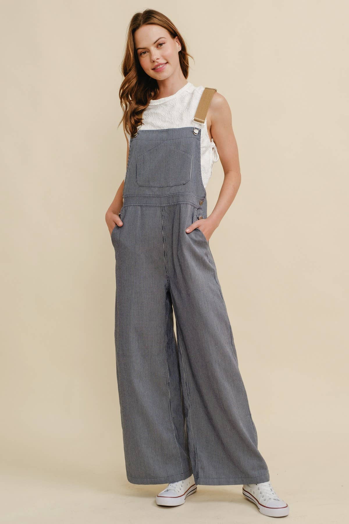 Cloud Ten - CR19032A - STRIPED CONTRAST STRAP COLOR OVERALL JUMPSUIT
