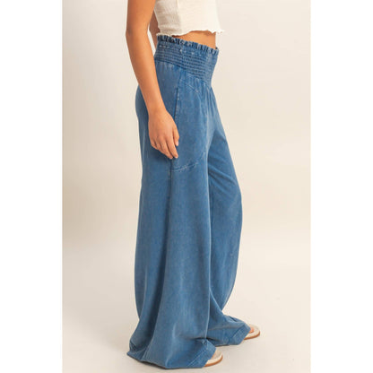 HYFVE - Mineral Washed Wide-Leg Smocked Waist Pants