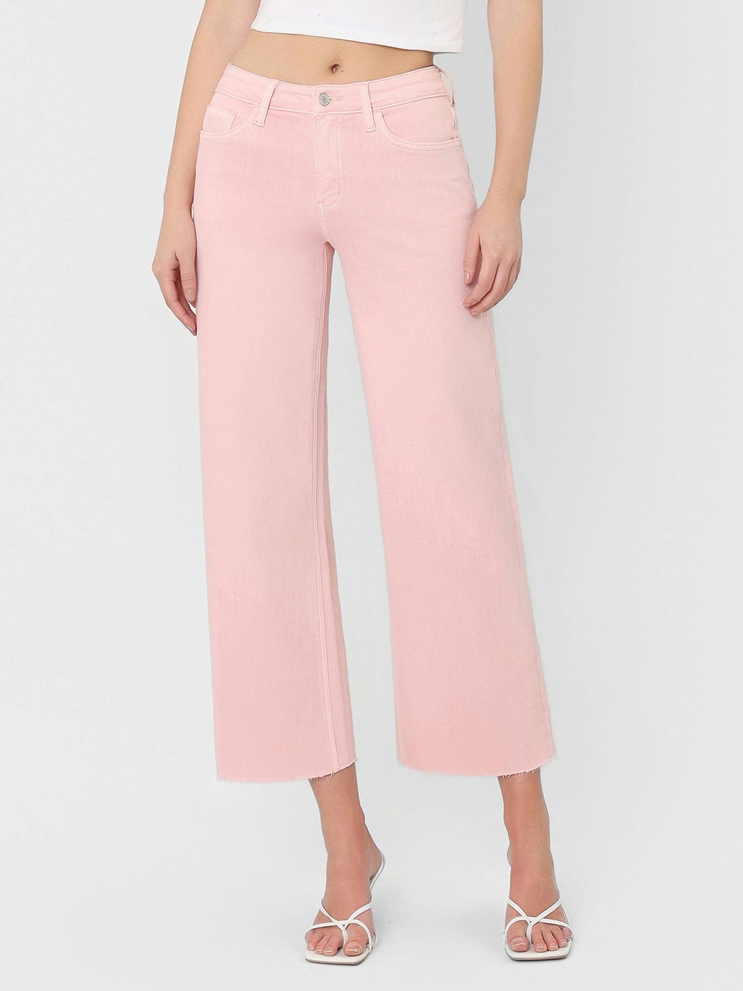 VERVET by FLYING MONKEY - HIGH RISE PALE LILAC COLOR CROP WIDE LEG JEANS T5894PLL