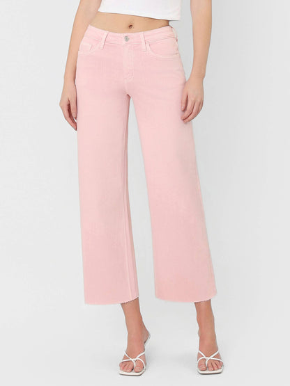 VERVET by FLYING MONKEY - HIGH RISE PALE LILAC COLOR CROP WIDE LEG JEANS T5894PLL