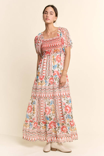 Davi & Dani - FLOWER PRINTED CHIFFON MAXI DRESS