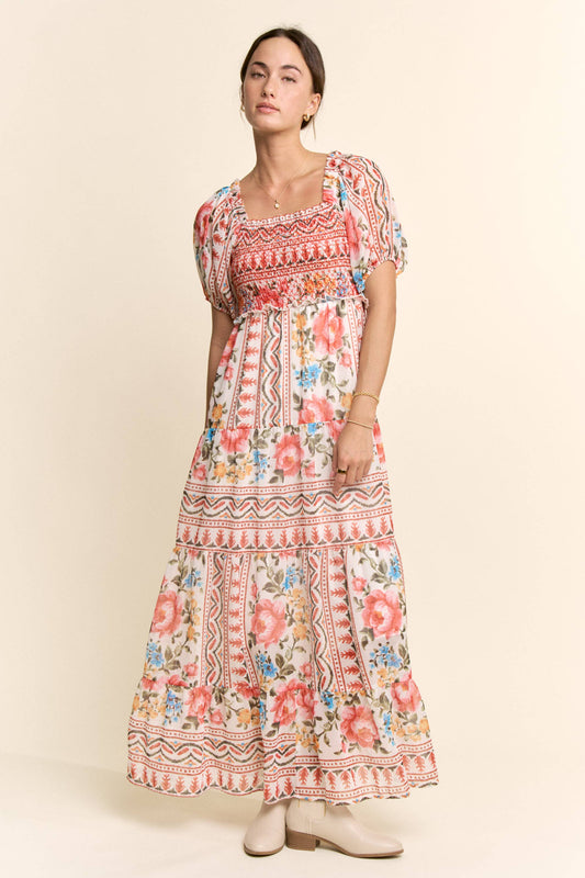Davi & Dani - FLOWER PRINTED CHIFFON MAXI DRESS