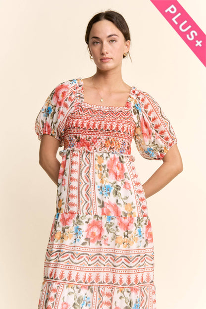 Davi & Dani - PLUS FLOWER PRINTED CHIFFON MAXI DRESS