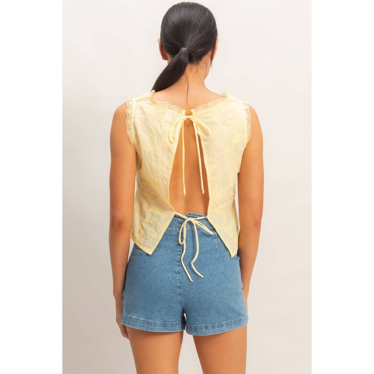 HYFVE - V-Neck Floral Lace Trim Top