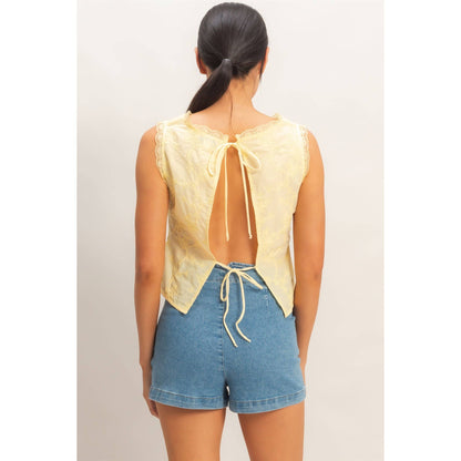 HYFVE - V-Neck Floral Lace Trim Top