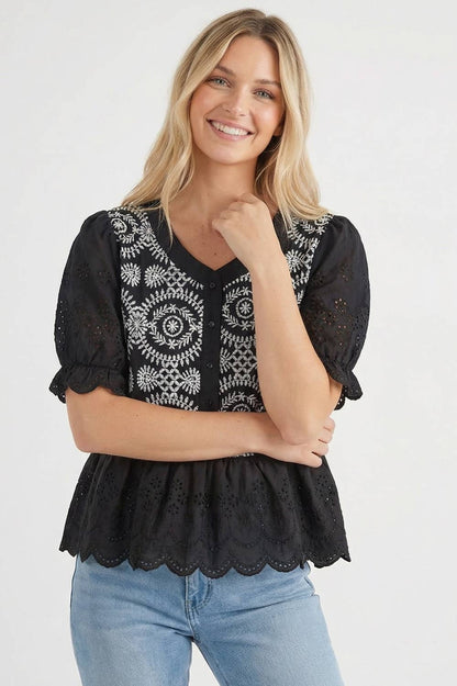 Kori America - BUTTON DOWN EYELET LACE SHIRTS BLOUSE