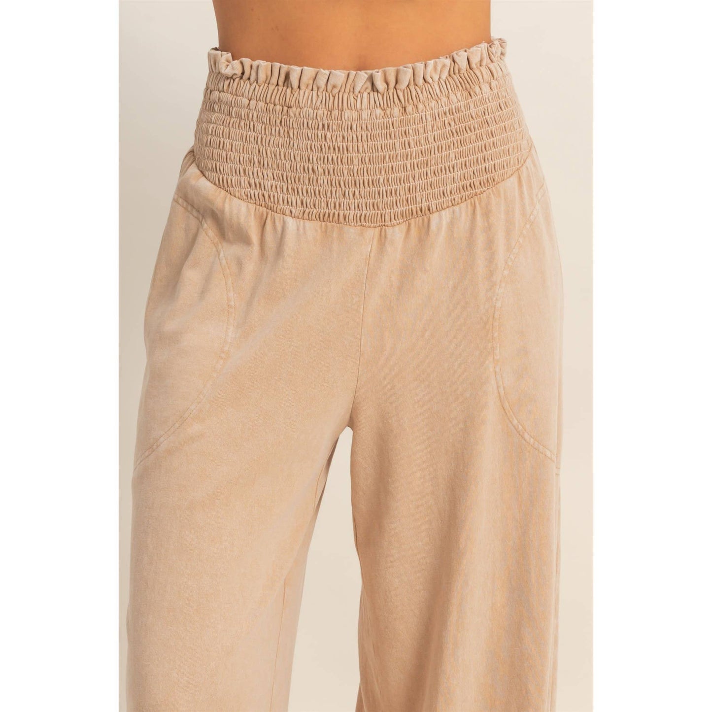 HYFVE - Mineral Washed Wide-Leg Smocked Waist Pants