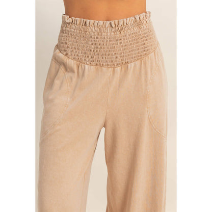 HYFVE - Mineral Washed Wide-Leg Smocked Waist Pants